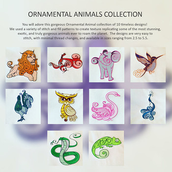 Ornamental Animals Collection Vol. 2, 10 Machine Embroidery Designs Ornamental Animals Collection Vol. 2, 10 Machine Embroidery Designs