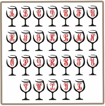 26 Wine Glasses Monogram Key Fobs - In The Hoop Machine Embroidery Designs - Instant Download! 26 Wine Glasses Monogram Key Fobs - In The Hoop Machine Embroidery Designs - Instant Download!