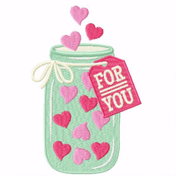 Jar Of Hearts - Machine Embroidery Design - General Valentine #04 Jar Of Hearts - Machine Embroidery Design - General Valentine #04