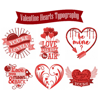 Machine Embroidery Designs - Valentines Hearts Typography Collection of 6 Machine Embroidery Designs - Valentines Hearts Typography Collection of 6