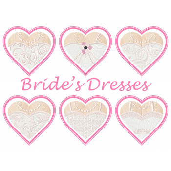 Machine Embroidery Designs - Bride & Groom Hearts - Bride Dress Collection of 6 Machine Embroidery Designs - Bride & Groom Hearts - Bride Dress Collection of 6
