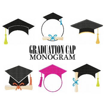 Machine Embroidery Designs - Graduation Cap Monogram Collection of 6 Machine Embroidery Designs - Graduation Cap Monogram Collection of 6