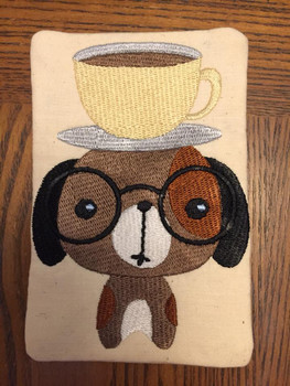 Cute Dog With Cup On Head Mug Rug In The Hoop Machine Embroidery Design Cute Dog With Cup On Head Mug Rug In The Hoop Machine Embroidery Design