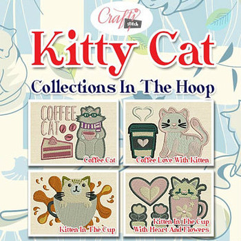 Kitty Cat Mug Rug 4 Pack In The Hoop Machine Embroidery Design Kitty Cat Mug Rug 4 Pack In The Hoop Machine Embroidery Design