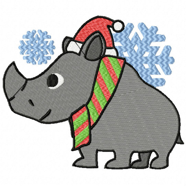 christmas rhino christmas woodland animals 09 machine embroidery design