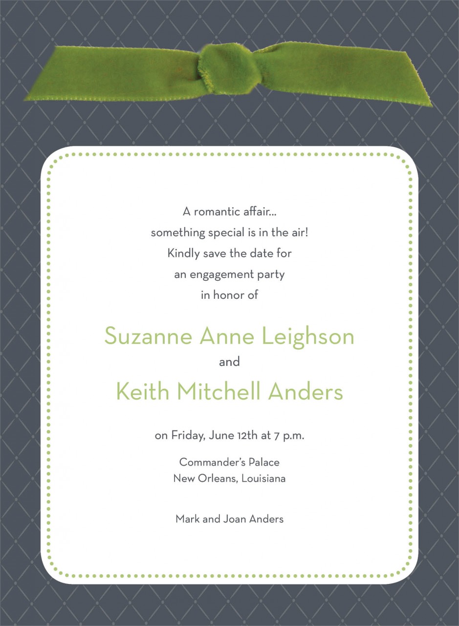 Charcoal Quilted Invitation with Green Ribbon