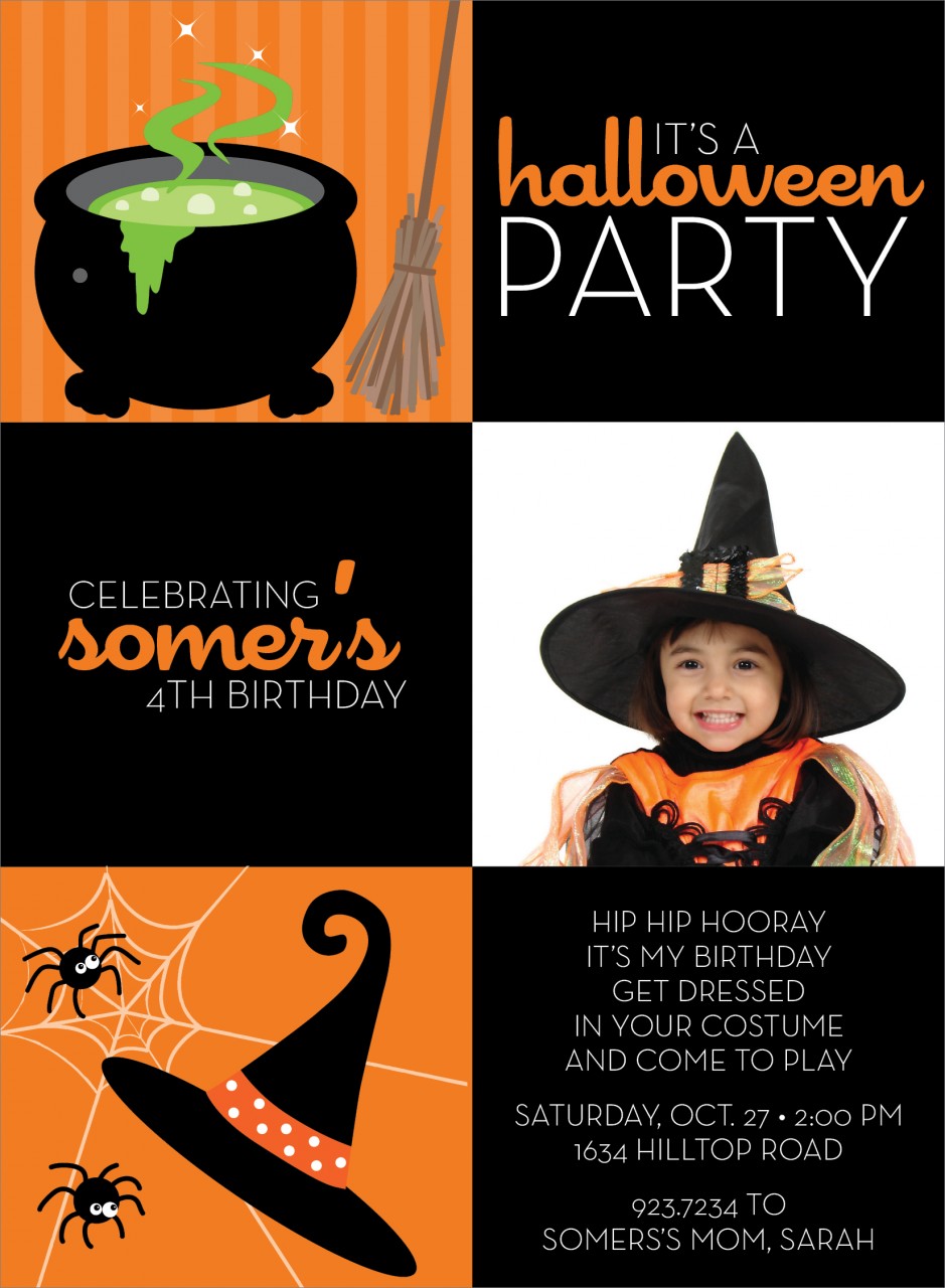 3 Square Hat and Cauldron Halloween Photo Card