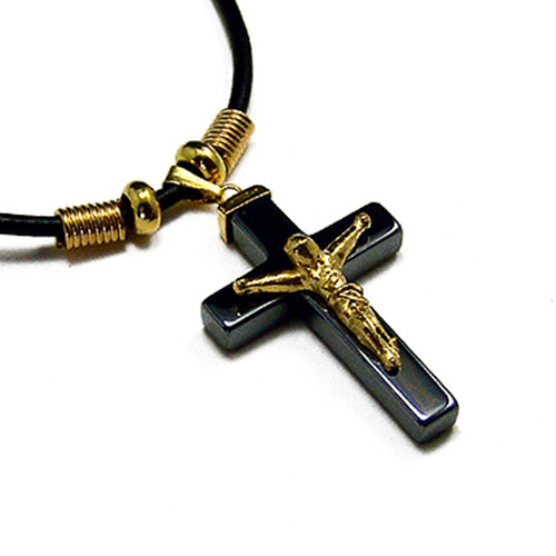 Men's Hematite Crucifix Cross Pendant Necklace