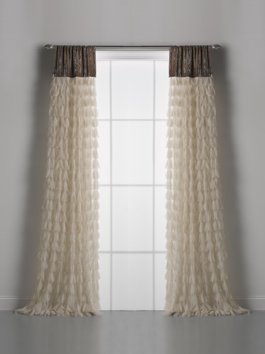 Couture Dreams Chichi Ivory Petal & Soft Earth Velvet Window Curtain Pair Couture Dreams Chichi Ivory Petal & Soft Earth Velvet Window Curtain Pair