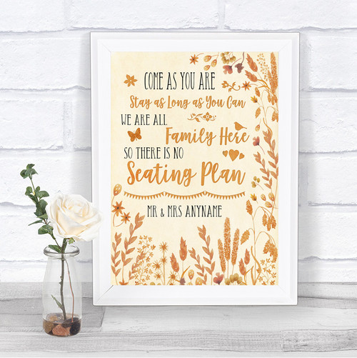 autumn vintage all family no seating plan personalized wedding sign