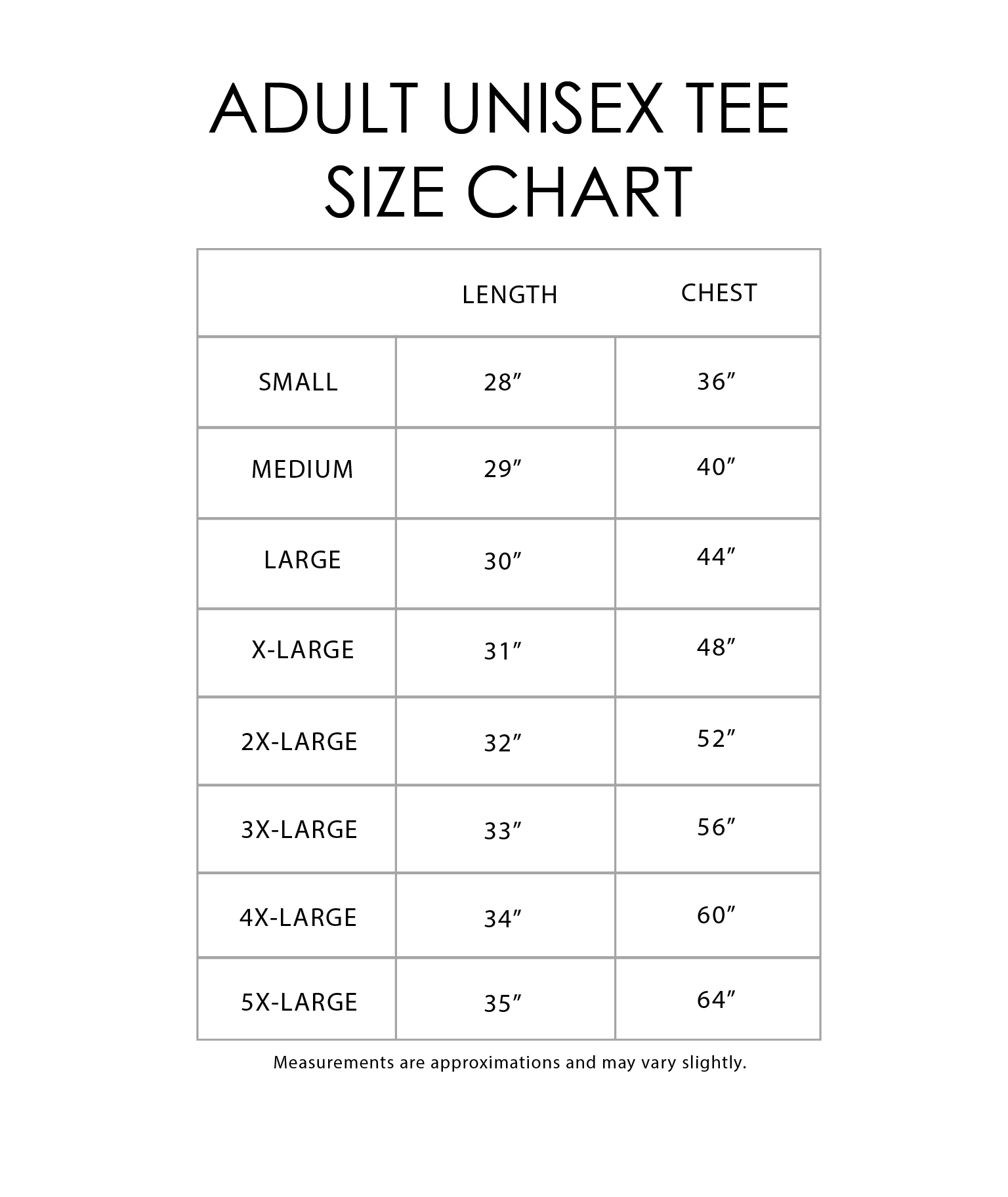 Groom Shirt Size Chart