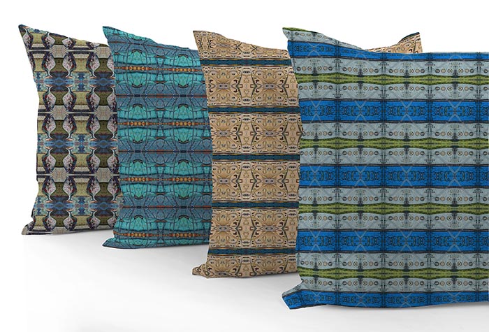 custom pillows featuring fabrics by Sudie Rakusin