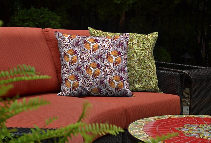 Pillows in fabrics by WildNut Studios