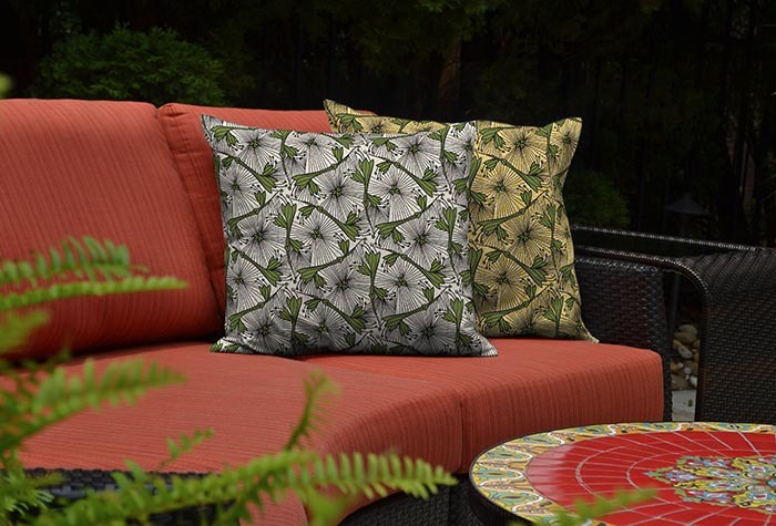 Pillows in fabrics by WildNut Studios