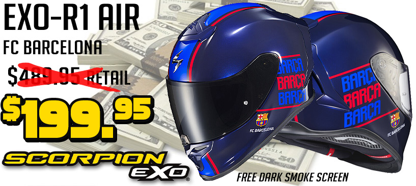 Scorpion EXO-R1 Air FC Barcelona Helmet Save $290 Scorpion EXO-R1 Air FC Barcelona Helmet Save $290