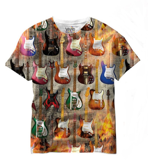 Vivid Sportswear Allover Print T shirts Guitar T shirts, Rock N Roll T ...