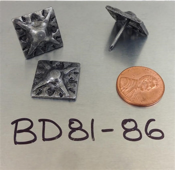 BD81 - Square Shaped, Carved Nail/Clavos Head with Star Shaped Detail - Head Size: 3/4" Nail Length: 5/8" - 20/box BD81 - Square Shaped, Carved Nail/Clavos Head with Star Shaped Detail - Head Size: 3/4" Nail Length: 5/8" - 20/box