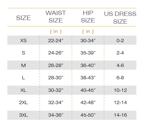 Shapewear Size Chart
