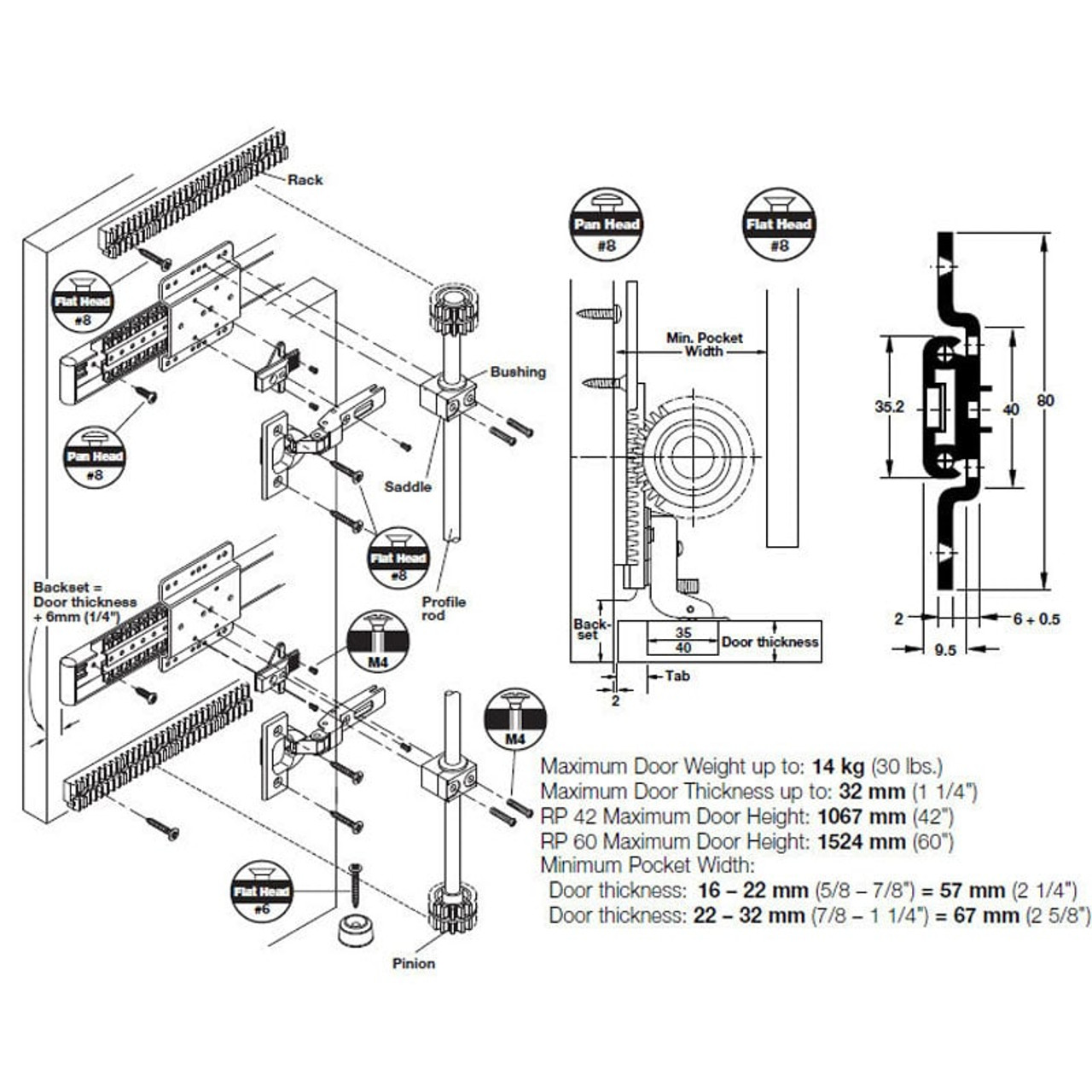 Hafele RP 42 Pivot Pocket Door Hardware Door Slide System Set