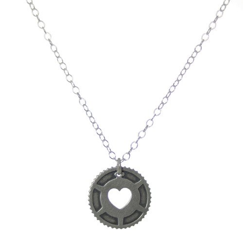 Heart in Cog Sterling Bike Necklace