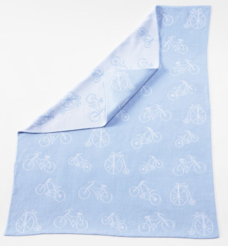 Adorable Knit bicycle baby blanket BLUE