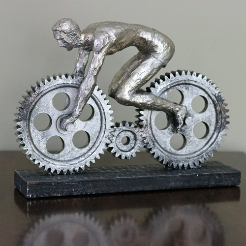 Industrial Gear Cyclist Sculpture