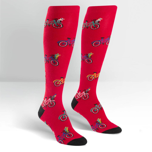 Women's Red Bicycle Knee High Socks