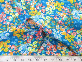 Discount Fabric Challis Rayon Apparel Teal Orange Yellow Spring Floral F303 Discount Fabric Challis Rayon Apparel Teal Orange Yellow Spring Floral F303