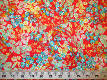 Discount Fabric Challis Rayon Apparel Red Turquoise Yellow Spring Floral F204 Discount Fabric Challis Rayon Apparel Red Turquoise Yellow Spring Floral F204