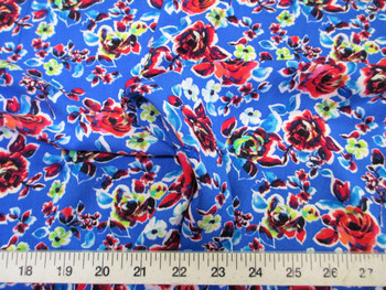 Discount Fabric Challis Rayon Apparel Red Blue Green Rose Floral F206 Discount Fabric Challis Rayon Apparel Red Blue Green Rose Floral F206