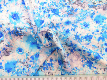 Discount Fabric Challis Rayon Apparel Blue White and Gray Abstract Floral F304 Discount Fabric Challis Rayon Apparel Blue White and Gray Abstract Floral F304