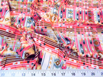 Discount Fabric Challis Rayon Apparel Aztec Pink Brown Gray White F209 Discount Fabric Challis Rayon Apparel Aztec Pink Brown Gray White F209