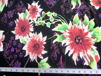 Discount Fabric Printed Jersey Knit ITY Stretch Bold Floral Pink Black C300 Discount Fabric Printed Jersey Knit ITY Stretch Bold Floral Pink Black C300