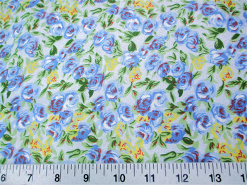 Discount Fabric Cotton Apparel Blue, Yellow and Green Floral K404 Discount Fabric Cotton Apparel Blue, Yellow and Green Floral K404