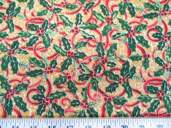Discount Fabric Cotton Apparel Christmas Holly Green, Red and Gold T20 Discount Fabric Cotton Apparel Christmas Holly Green, Red and Gold T20
