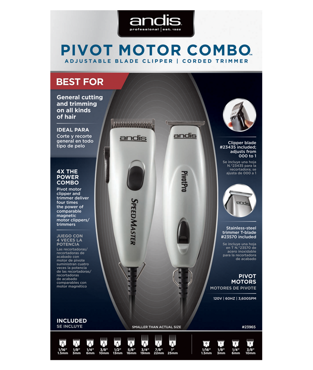 Andis pro pivot motor hair clipper and trimmer combo (23965)