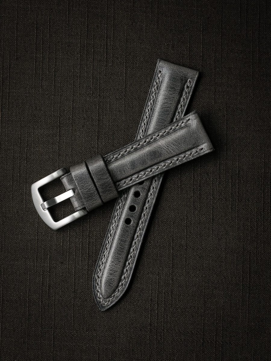 "Grant" Vintage Ghost Grey Padded Leather Watch Strap