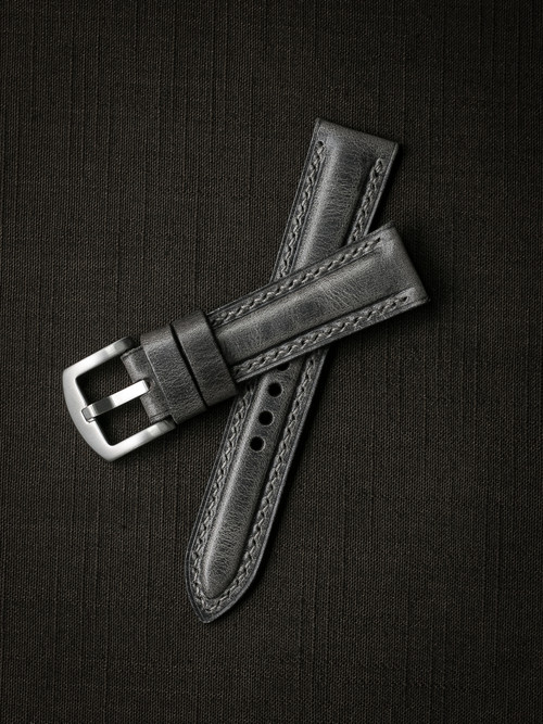 "Grant" Vintage Ghost Grey Padded Leather Watch Strap