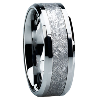 8 mm Titanium Mens Wedding Bands with Meteorite - H119M 8 mm Titanium Mens Wedding Bands with Meteorite - H119M