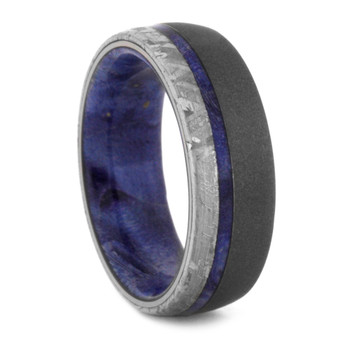 7 mm Meteorite with Blue Box Elder Sleeve in Sandblasted Titanium - BBE496M 7 mm Meteorite with Blue Box Elder Sleeve in Sandblasted Titanium - BBE496M