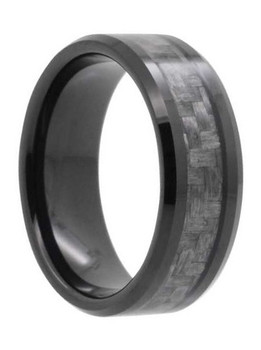 8 mm Mens Wedding Bands, Carbon Fiber in Tungsten - N555C 8 mm Mens Wedding Bands, Carbon Fiber in Tungsten - N555C