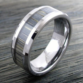 8 mm Mens Wedding Bands, Ash Wood Inlay Tungsten - L111C 8 mm Mens Wedding Bands, Ash Wood Inlay Tungsten - L111C