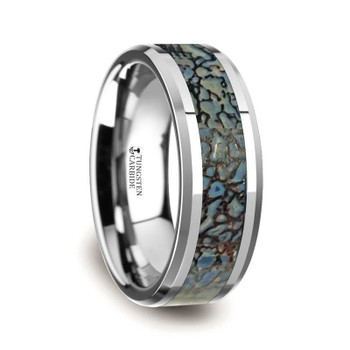 8 mm Tungsten Blue Dinosaur Bone Wedding Band - D810TR 8 mm Tungsten Blue Dinosaur Bone Wedding Band - D810TR