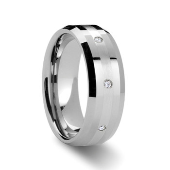 8 mm Tungsten with Platinum Inlay and .32 cwt Diamonds - N316TR 8 mm Tungsten with Platinum Inlay and .32 cwt Diamonds - N316TR