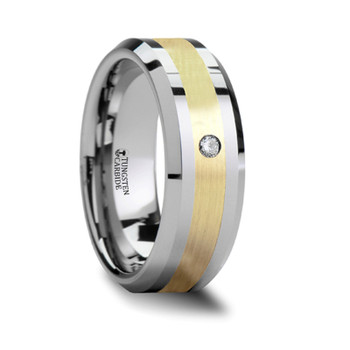 8 mm Tungsten/Gold/Diamond Wedding Band - F549TR 8 mm Tungsten/Gold/Diamond Wedding Band - F549TR
