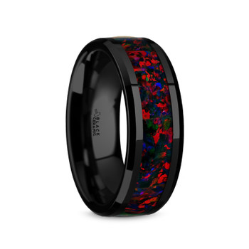 8 mm Black Ceramic Black/Red Opal Band - M960TR 8 mm Black Ceramic Black/Red Opal Band - M960TR