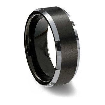 8 mm Mens Wedding Bands, Brushed Black Tungsten - P333C 8 mm Mens Wedding Bands, Brushed Black Tungsten - P333C