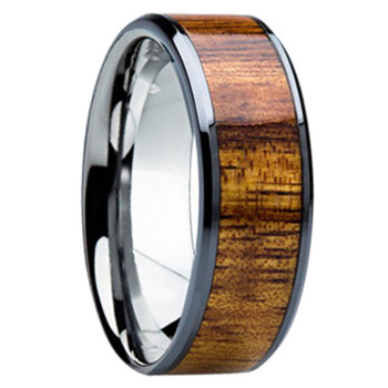 8 mm Unique Mens Wedding Bands - KOA Wood Inlay - K121M 8 mm Unique Mens Wedding Bands - KOA Wood Inlay - K121M