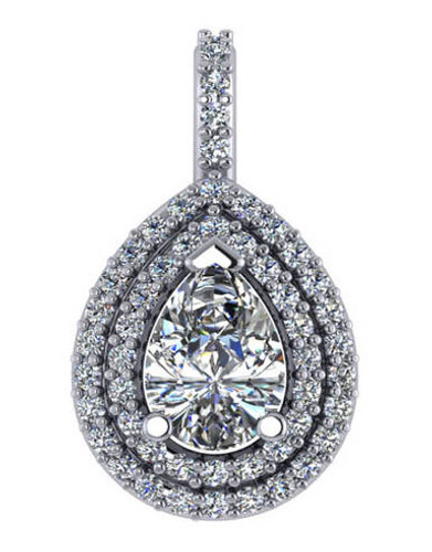 14Kt White Gold Double Halo 1.00Ct Pear Pendant