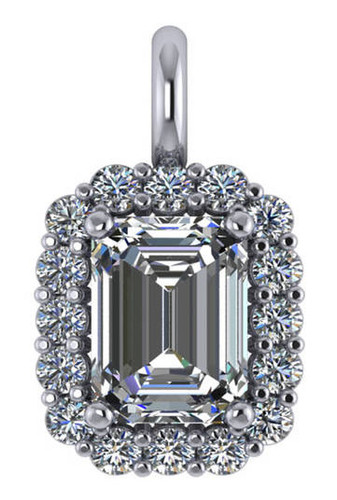 Flawless 1.00 Carat Hand Cut & Polished Cubic Zirconia Emerald Cut Halo Pendant